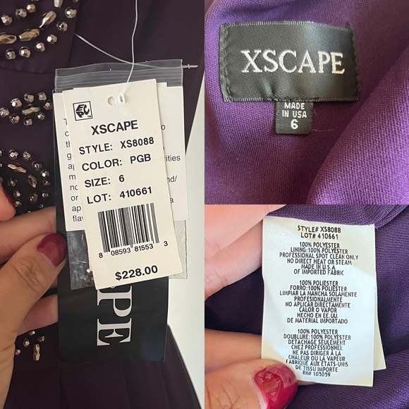 XSCAPE Purple Embellished Dress A-Line Chiffon Pleated Skirt Sleeveless Gown 6 - Picture 6 of 13